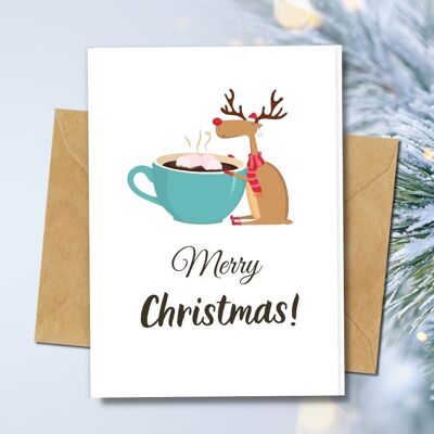 Handmade Eco Friendly | Plantable Seed or Organic Material Paper Christmas Cards Hot Choco Single Card