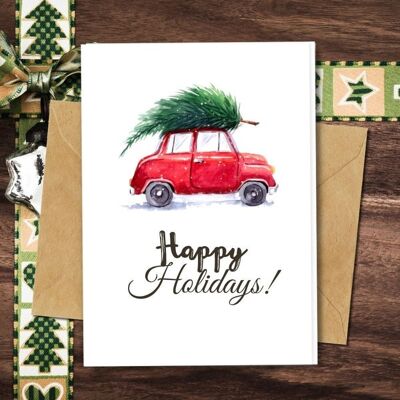 Fatto a mano ecologico | Cartoline di Natale in carta con semi piantabili o materiale biologico Happy Holidays Confezione da 5