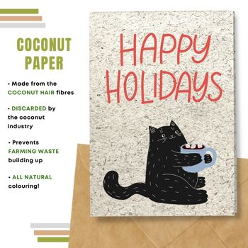 Fait à la main respectueux de l'environnement | Lot de 5 cartes de Noël en papier pour graines à planter ou matériau organique Holly Cat 5