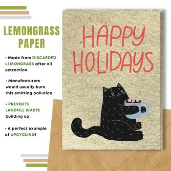 Fait à la main respectueux de l'environnement | Lot de 5 cartes de Noël en papier pour graines à planter ou matériau organique Holly Cat 7