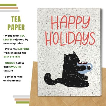 Fait à la main respectueux de l'environnement | Lot de 5 cartes de Noël en papier pour graines à planter ou matériau organique Holly Cat 8