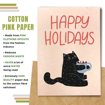 Fait à la main respectueux de l'environnement | Lot de 5 cartes de Noël en papier pour graines à planter ou matériau organique Holly Cat 9