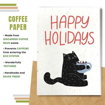 Fait à la main respectueux de l'environnement | Lot de 5 cartes de Noël en papier pour graines à planter ou matériau organique Holly Cat 10