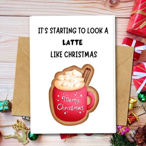 Handmade Eco Friendly | Plantable Seed or Organic Material Paper Christmas Cards It looks a Latte like Christmas Single Card