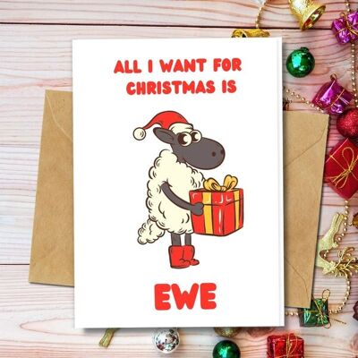 Handmade Eco Friendly | Plantable Seed or Organic Material Paper Christmas Cards I want Ewe Single Card