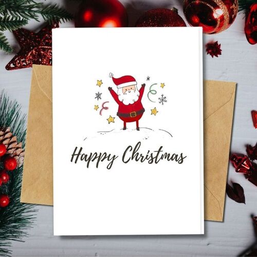 Handmade Eco Friendly | Plantable Seed or Organic Material Paper Christmas Cards Jolly Santa Pack of 5
