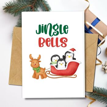 Fait à la main respectueux de l'environnement | Graines plantables ou papier de matière organique Cartes de Noël Jingle Bells Single Card 1