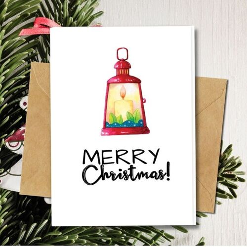 Handmade Eco Friendly | Plantable Seed or Organic Material Paper Christmas Cards Lantern Single Card