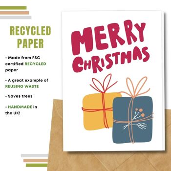Fait à la main respectueux de l'environnement | Cartes de Noël en papier de graines ou de matières organiques à planter Merry Presents Single Card 4
