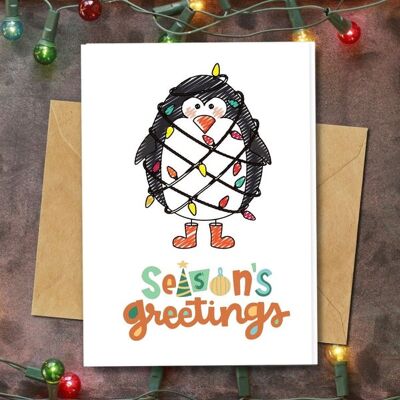 Fatto a mano ecologico | Cartoline di Natale in carta con semi piantabili o materiale organico Albero dei pinguini Confezione da 5