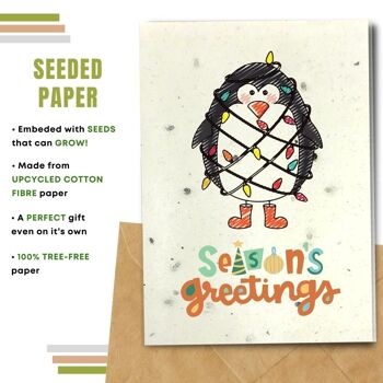 Fait à la main respectueux de l'environnement | Lot de 5 cartes de Noël en papier pour graines à planter ou matériau organique Pingouin 2