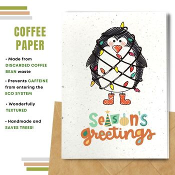 Fait à la main respectueux de l'environnement | Lot de 5 cartes de Noël en papier pour graines à planter ou matériau organique Pingouin 3