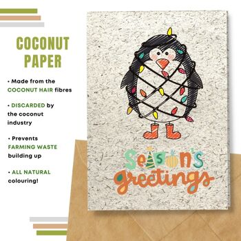 Fait à la main respectueux de l'environnement | Lot de 5 cartes de Noël en papier pour graines à planter ou matériau organique Pingouin 5