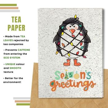 Fait à la main respectueux de l'environnement | Lot de 5 cartes de Noël en papier pour graines à planter ou matériau organique Pingouin 6