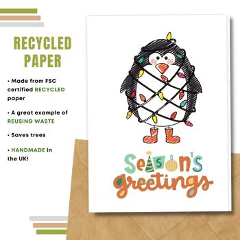 Fait à la main respectueux de l'environnement | Lot de 5 cartes de Noël en papier pour graines à planter ou matériau organique Pingouin 11