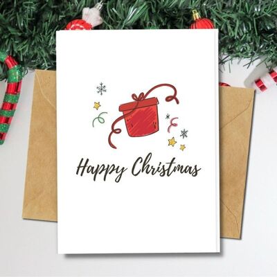 Handmade Eco Friendly | Plantable Seed or Organic Material Paper Christmas Cards Red Gift Single Card