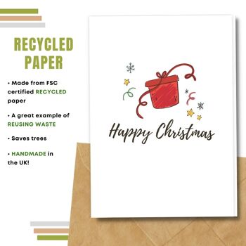 Fait à la main respectueux de l'environnement | Graines plantables ou papier de matière organique Cartes de Noël Carte-cadeau rouge simple 4