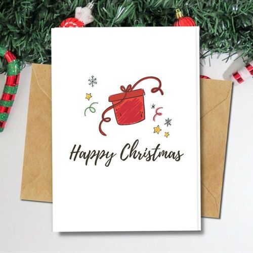 Handmade Eco Friendly | Plantable Seed or Organic Material Paper Christmas Cards Red Gift Pack of 5