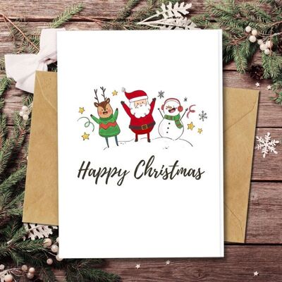 Handmade Eco Friendly | Plantable Seed or Organic Material Paper Christmas Cards Santa&Friends Pack of 5