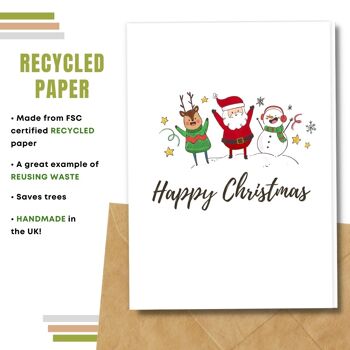 Fait à la main respectueux de l'environnement | Lot de 5 cartes de Noël en papier pour graines à planter ou matériau organique Santa&Friends 4
