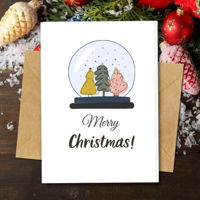 Handmade Eco Friendly | Plantable Seed or Organic Material Paper Christmas Cards Snow Ball Single Card