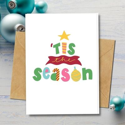 Handmade Eco Friendly | Plantable Seed or Organic Material Paper Christmas Cards Season Tis Pack of 5