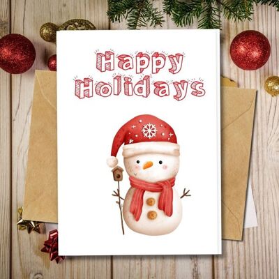 Handmade Eco Friendly | Plantable Seed or Organic Material Paper Christmas Cards Snow Santa Single Card