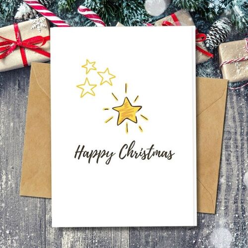 Handmade Eco Friendly | Plantable Seed or Organic Material Paper Christmas Cards Shiny Star Single Card