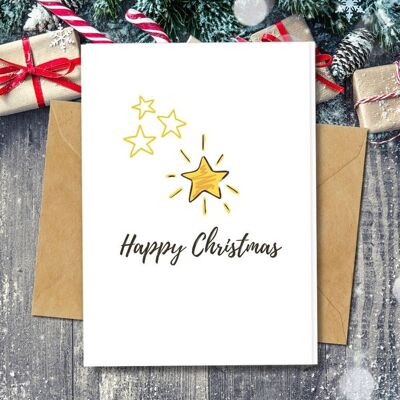 Handmade Eco Friendly | Plantable Seed or Organic Material Paper Christmas Cards Shiny Star Pack of 5