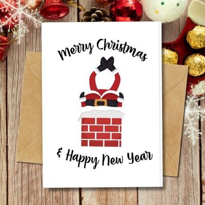 Handmade Eco Friendly | Plantable Seed or Organic Material Paper Christmas Cards Upside Down Santa Single Card