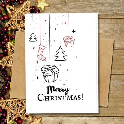 Handmade Eco Friendly | Plantable Seed or Organic Material Paper Christmas Cards Xmas Deco Pack of 5