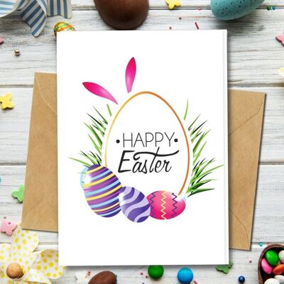 Handmade Eco Friendly | Plantable Seed or Organic Material Paper Easter Cards Eggs and Ears Single Card