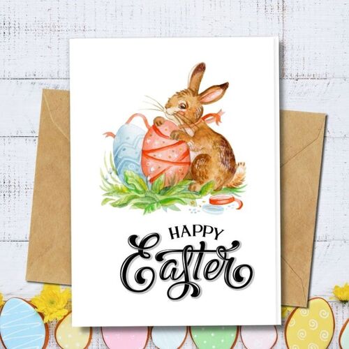 Handmade Eco Friendly | Plantable Seed or Organic Material Paper Easter Cards Easter Bunny Single Card
