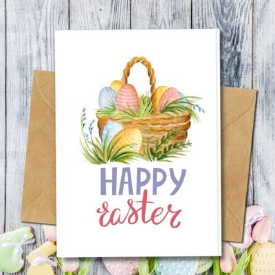 Handmade Eco Friendly | Plantable Seed or Organic Material Paper Easter Cards Easter Basket Single Card