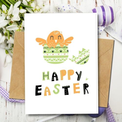Handmade Eco Friendly | Plantable Seed or Organic Material Paper Easter Cards Easter Chick Single Card