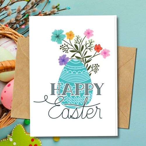 Handmade Eco Friendly | Plantable Seed or Organic Material Paper Easter Cards Easter Egg Single Card