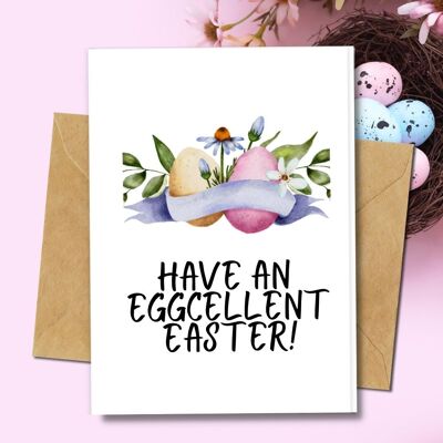 Handmade Eco Friendly | Plantable Seed or Organic Material Paper Easter Cards Eggcellent Easter Single Card
