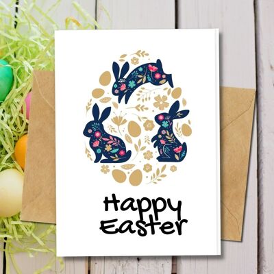 Handmade Eco Friendly | Plantable Seed or Organic Material Paper Easter Cards Easter Hops Single Card
