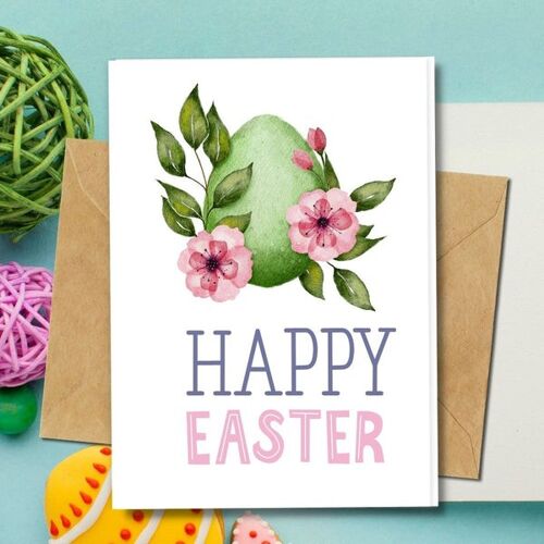 Handmade Eco Friendly | Plantable Seed or Organic Material Paper Easter Cards Flowery Easter Pack of 5