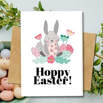 Fait à la main respectueux de l'environnement | Lot de 5 cartes de Pâques en papier pour graines à planter ou matériau organique Hoppy Easter 1