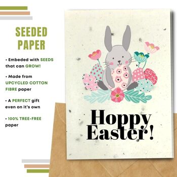 Fait à la main respectueux de l'environnement | Lot de 5 cartes de Pâques en papier pour graines à planter ou matériau organique Hoppy Easter 2