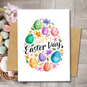 Fait à la main respectueux de l'environnement | Lot de 5 cartes de Pâques en papier pour graines ou matières organiques à planter Happy Easter Day