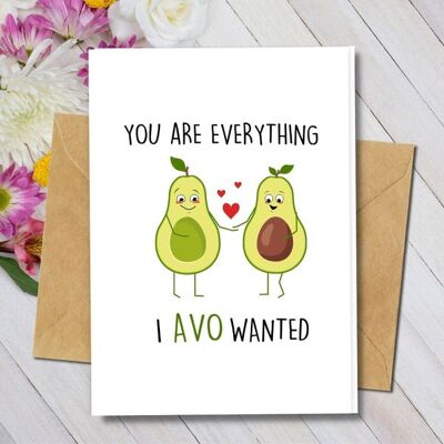 Handmade Eco Friendly | Plantable Seed or Organic Material Paper Love Cards Avo Love Single Card