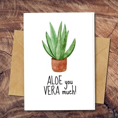 Handmade Eco Friendly | Plantable Seed or Organic Material Paper Love Cards Aloe you very much! Single Card