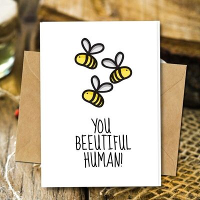 Handmade Eco Friendly | Plantable Seed or Organic Material Paper Love Cards Beeutiful Human Single Card