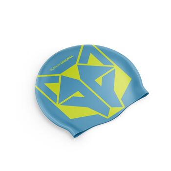 Bonnet de bain bleu clair et jaune fluo 1