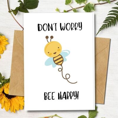 Handmade Eco Friendly | Plantable Seed or Organic Material Paper Good Luck Cards Don't worry bee happy! Pack of 5