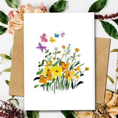 Ecológico hecho a mano | Semillas plantables o material orgánico Papel Tarjetas en blanco Campo de flores para su tarjeta individual