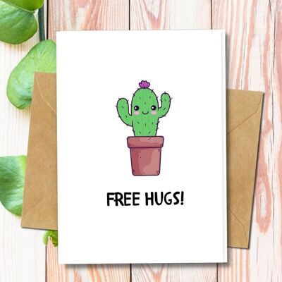 Handmade Eco Friendly | Plantable Seed or Organic Material Paper Love Cards Free Hugs Single Card