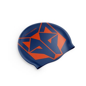 Bonnet de bain bleu marine et orange fluo 1
